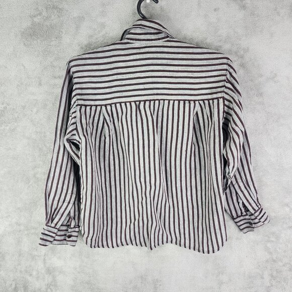 Womens Anne Klein II Linen Shirt Red Black Striped Button-Up Long Sleeve Size 4 - Picture 7 of 10